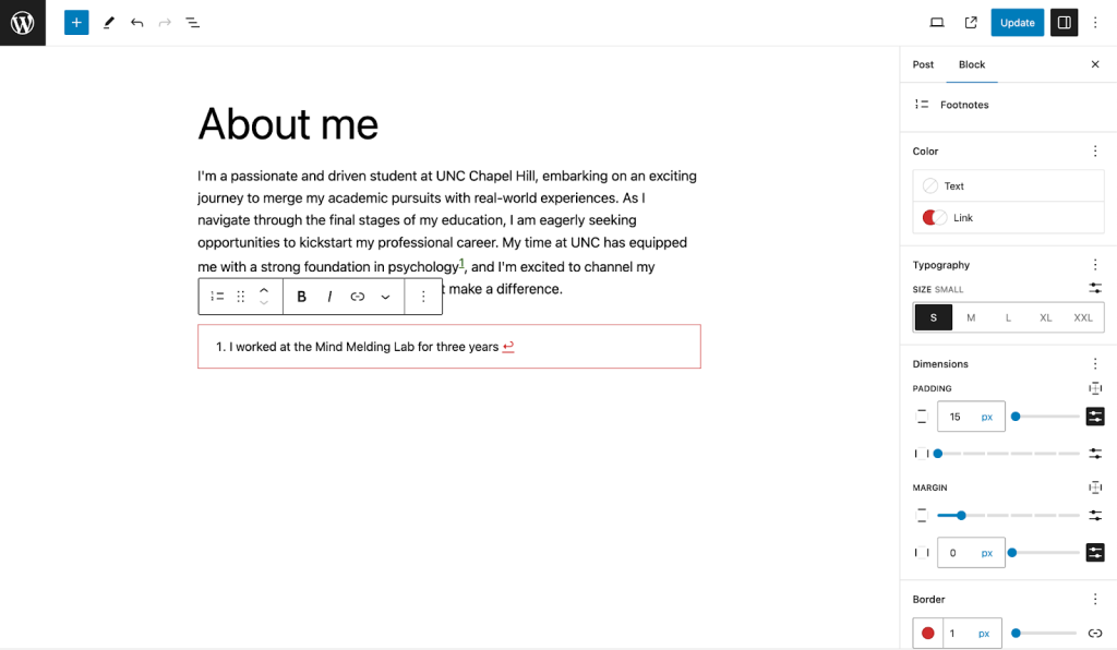 WordPress 6.4 Текстове под линията
