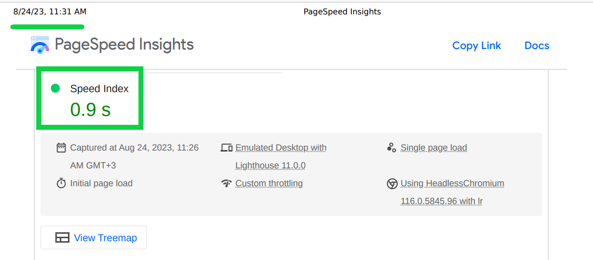 Ето и резултатите в Page Speed insights след препоръки и оптимизация - speed index