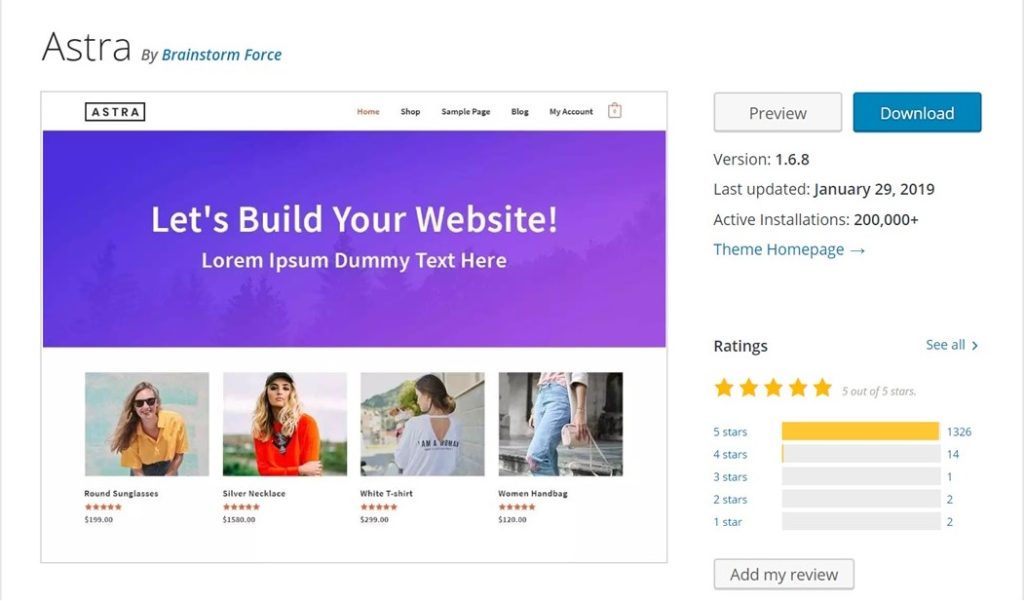 Astra theme 