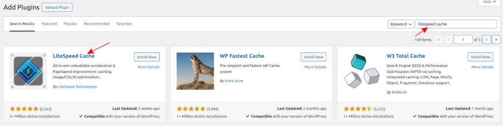These results are returned by the search engine in the plugins when you query "Litespeed cache"