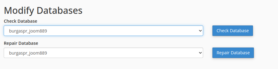 Поправка на база данни в cPanel от секцията My Databases