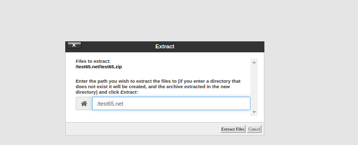 Прозорец за разархивиране на ZIP файл в File Manager