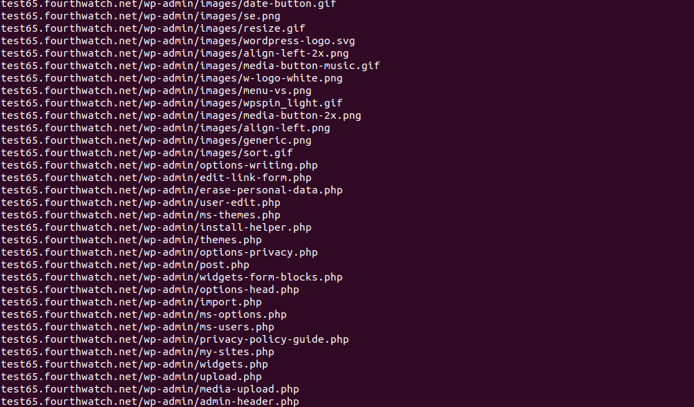 Терминал с извлечени WordPress admin файлове след unzip