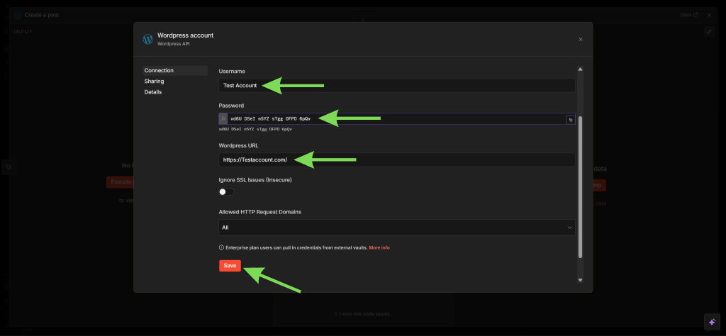 Добавете данните си за вход в WordPress в n8n