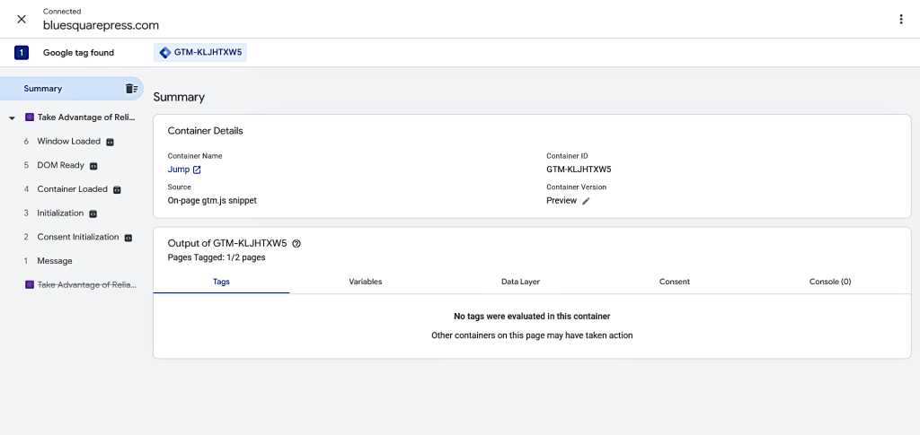Проверете панела на Tag Assistant