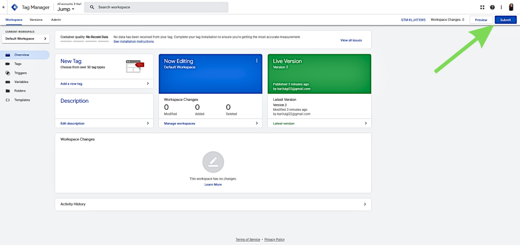 Изпратете Вашия GTM контейнер