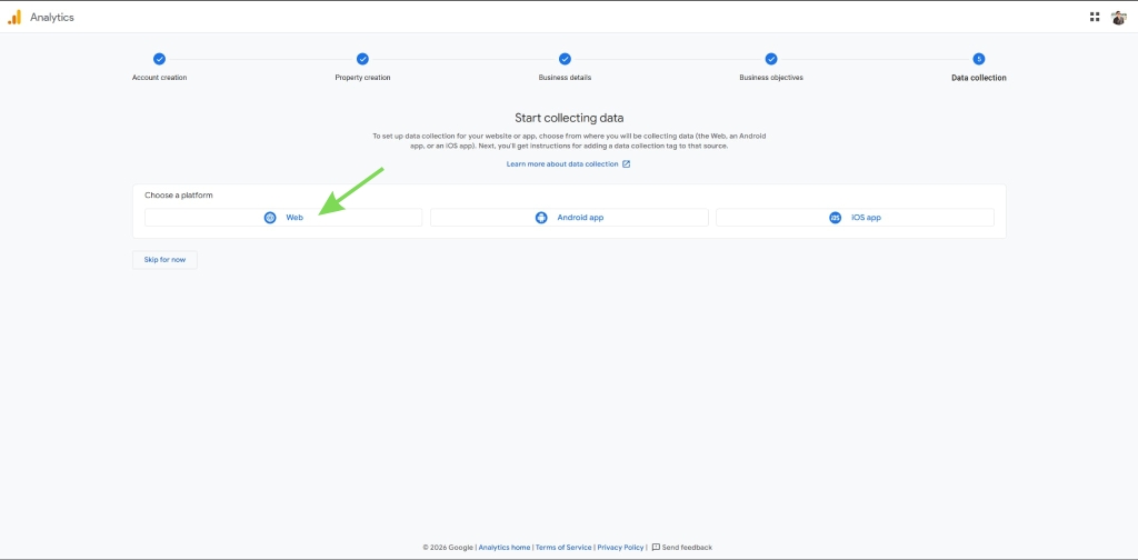 Добавете Web Data Stream за Вашия WordPress сайт
