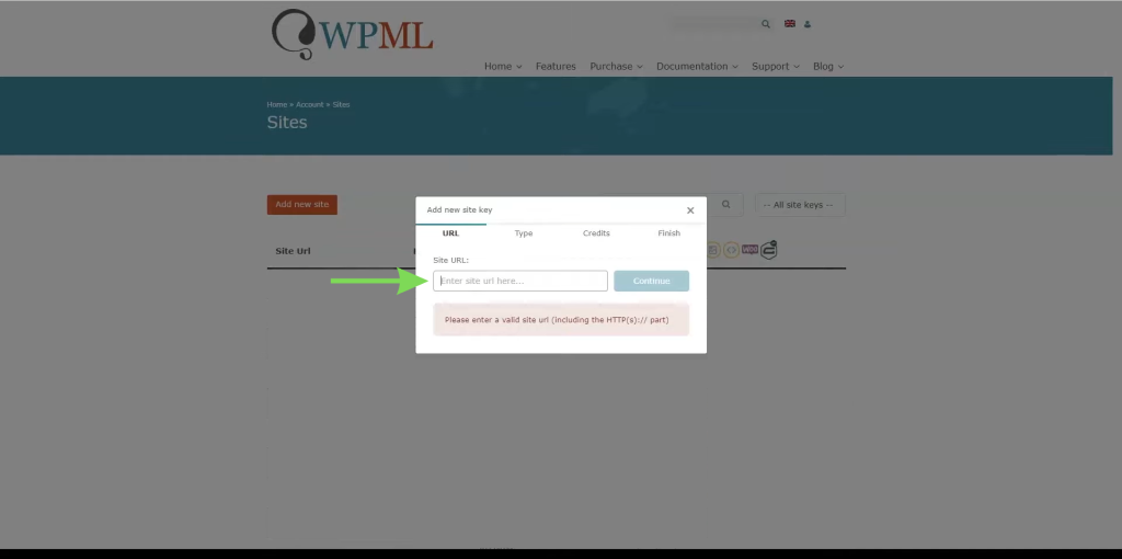 Регистрация на WPML site key в сайта на разработчика
