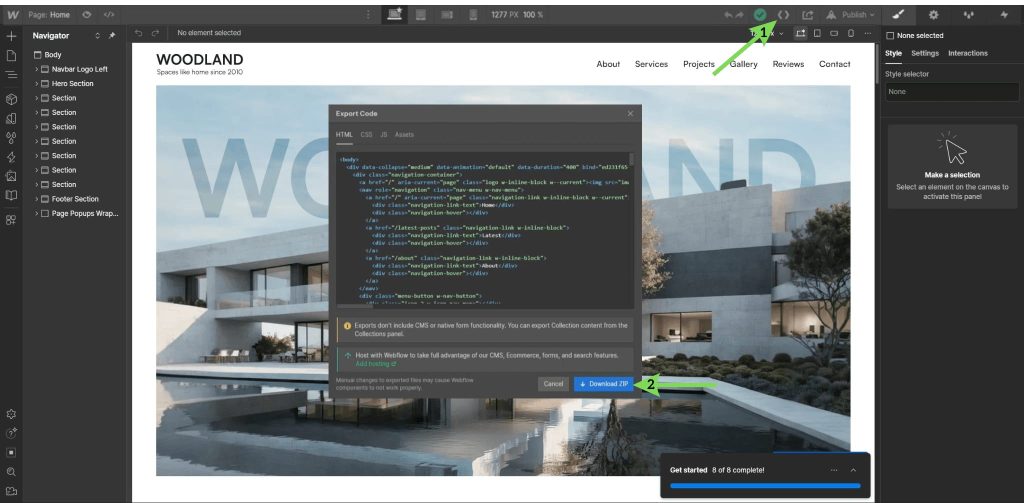 Експортирайте кода си от Webflow