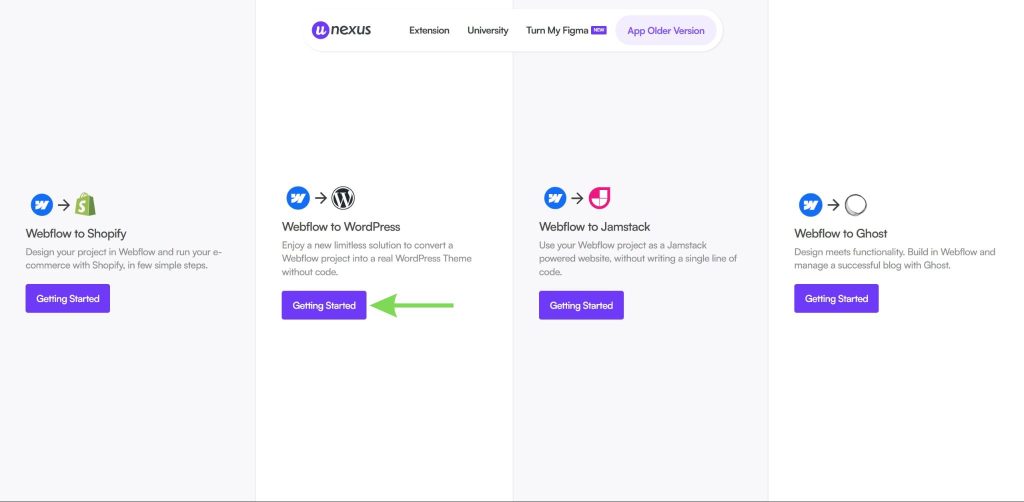Изберете Webflow към WordPress като целева платформа