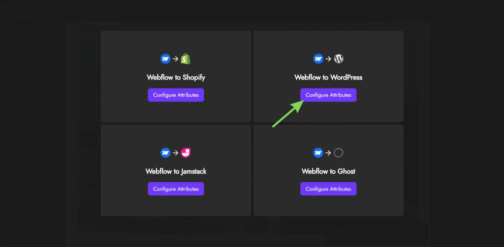Кликнете върху разширението Udesly и изберете Webflow към WordPress