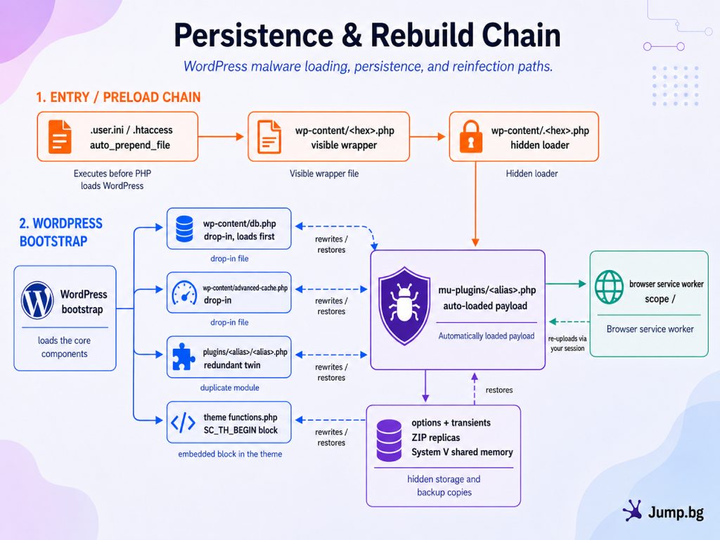 Persistence & Rebuild Chain SC 4.0.3 Malware infecting WordPress