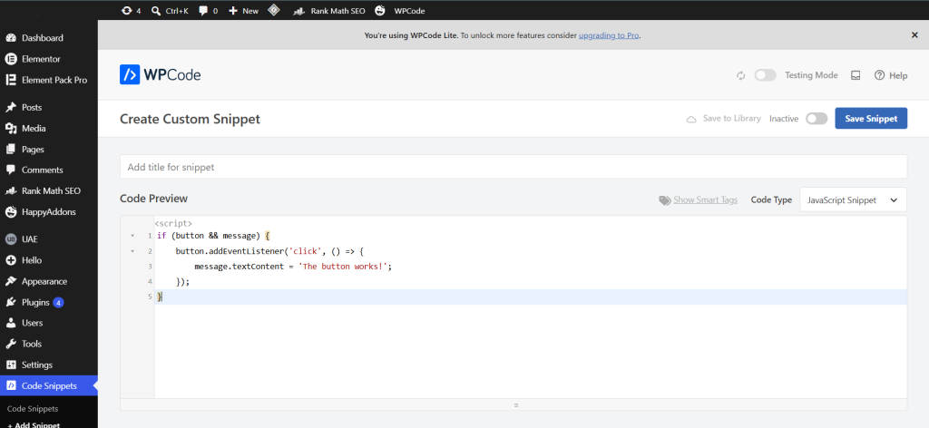 Добавяне на JavaScript чрез Code Snippet Plugin